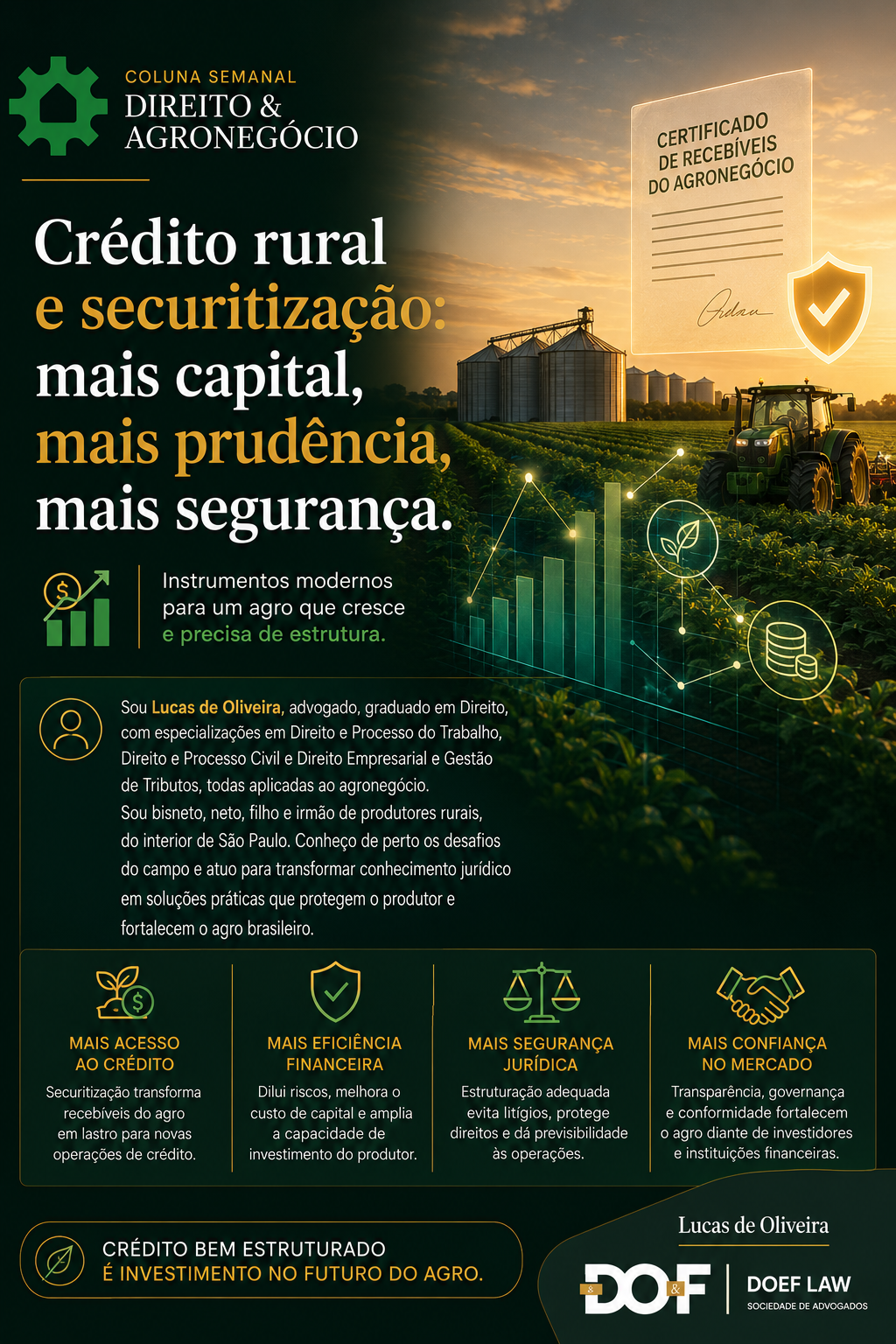 Crédito rural e securitização: o agro moderno exige capital inteligente

O agronegócio brasileiro deixou de depender exc...