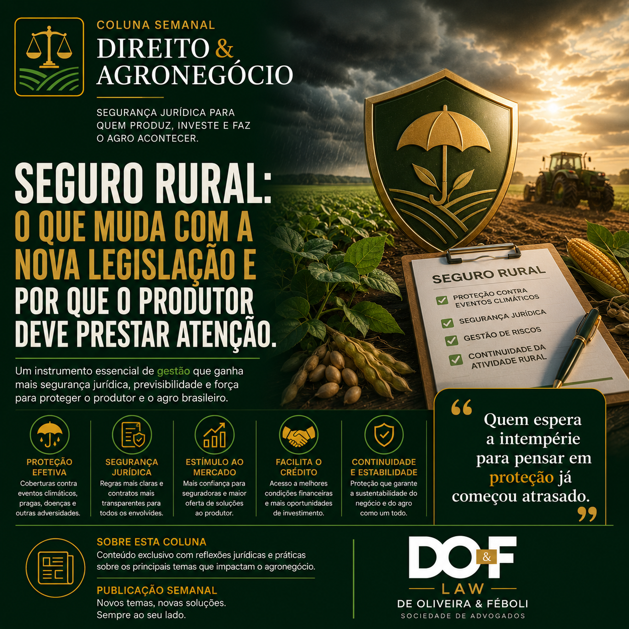Seguro Rural: o que muda com a nova legislação e por que o produtor deve prestar atenção

Poucas atividades econômicas c...