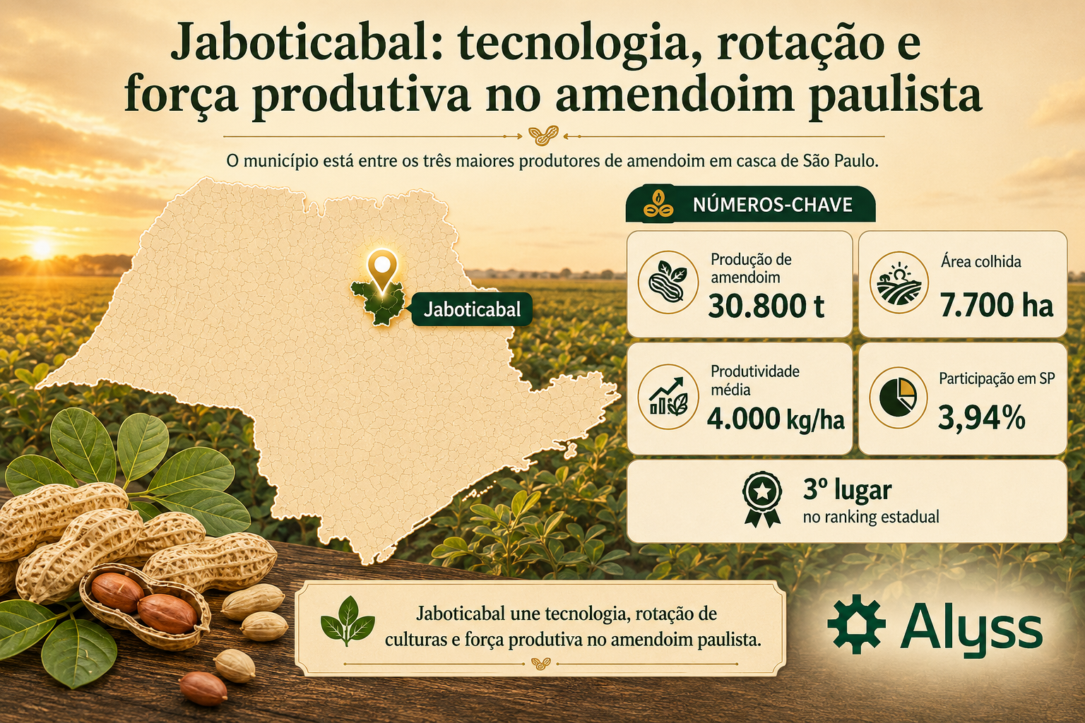 Jaboticabal: tecnologia, rotação e força produtiva no amendoim paulista