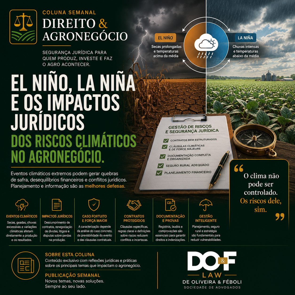 El Niño, La Niña e os impactos jurídicos dos riscos climáticos no agronegócio

O agronegócio sempre conviveu com um fato...