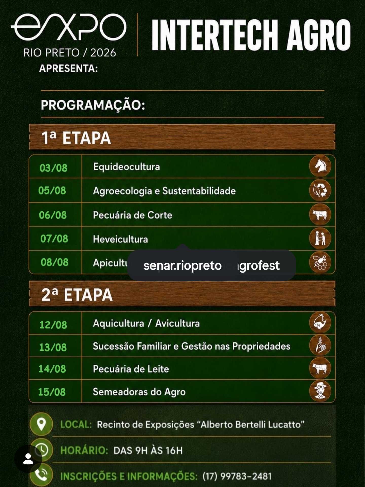 Durante a Expo Rio Preto 2026, o Sindicato Rural
de São José do Rio Preto e o SENAR, prepararam
uma programação especial...
