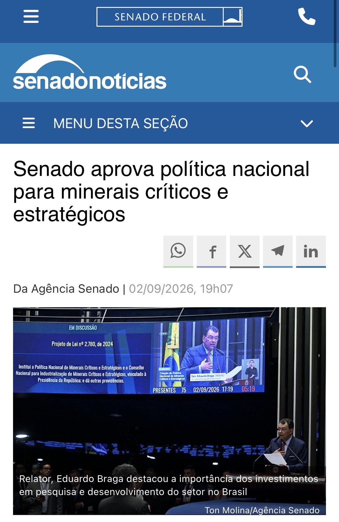 Minerais críticos também são pauta do agronegócio

O Senado aprovou o PL nº 2.780/2024, que cria a Política Nacional de ...