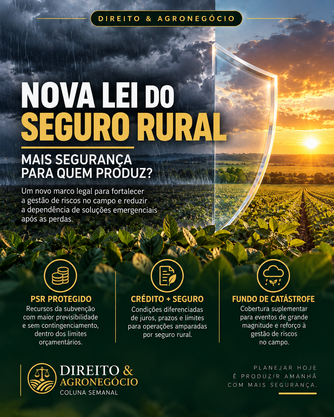 DIREITO & AGRONEGÓCIO 
NOVA LEI DO SEGURO RURAL: MAIS SEGURANÇA PARA QUEM PRODUZ?

O risco climático deixou de ser uma e...